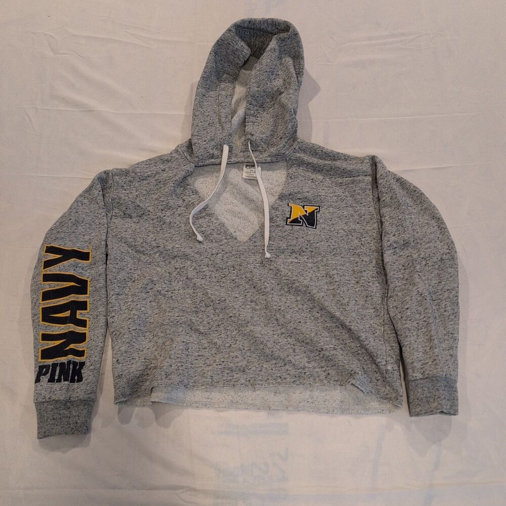 Victoria’s Secret PINK NAVY Gray Cropped Hoodie Women’s S V Neck